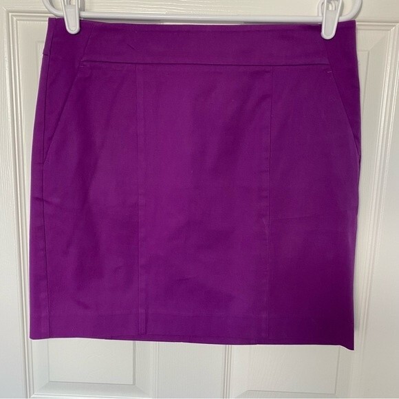 Ann Taylor Madison Purple Mini Skirt Cotton Spandex Pockets Front Back Size 6 - Picture 2 of 10